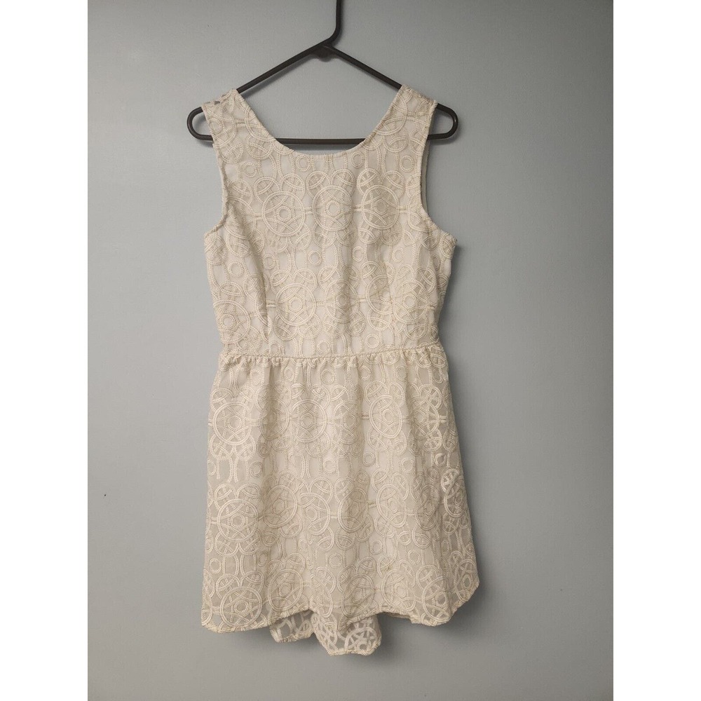 White Lined Sheer Dress Gold Embroidery Pearl‎ Waistline Ark & Co L + Video